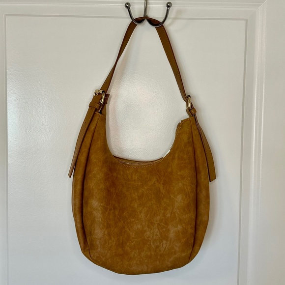 4th & Reckless, Camel Brown Faux Suede Crescent Shoulder Bag - Picture 6 of 7